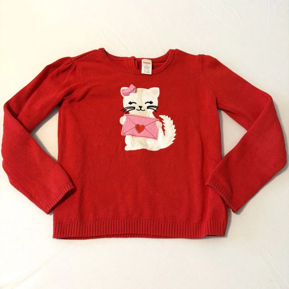 Gymboree Valentines Day Sweater Girls Sz 10 Red Knit Cat Valentine Bow Cute Love